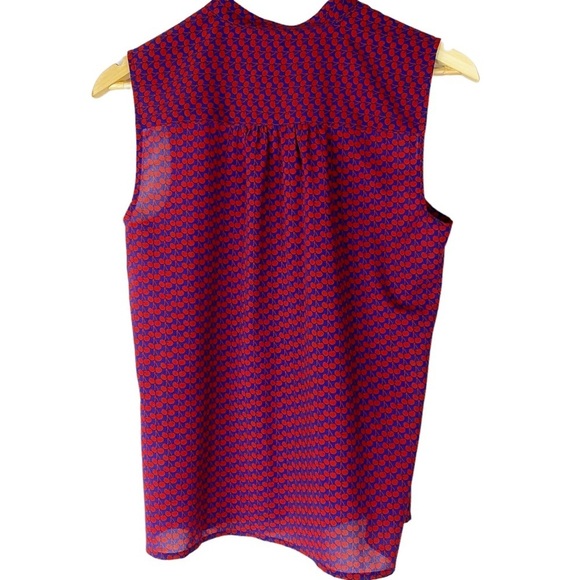 J Crew Blue and Red Cherry Print Sleeveless Blouse - Picture 2 of 4